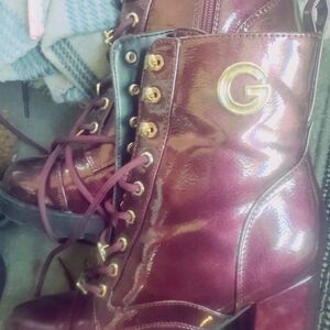 Glossy Burgundy Ankle Boots